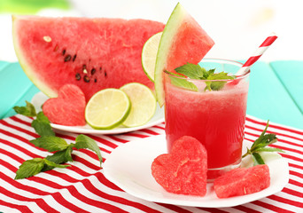 Watermelon cocktail on table, close-up