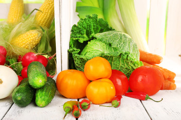 Vegetables on wooden table closeup