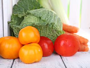 Vegetables on wooden table closeup