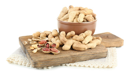 Peanuts cutting board,  isolated on white background.