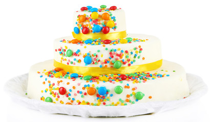 Beautiful tasty birthday cake, isolated on white