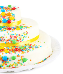 Beautiful tasty birthday cake, isolated on white