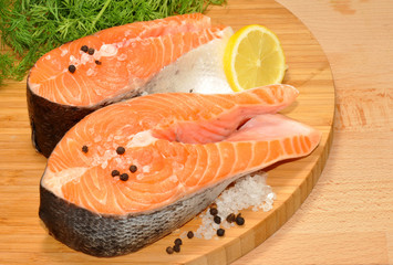 Fresh Uncooked Salmon Steaks