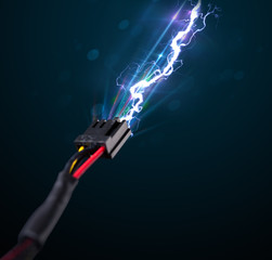 Electric cable with glowing electricity lightning