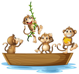 Naklejka premium Monkeys on boat