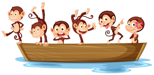 Naklejka premium Monkeys and boat