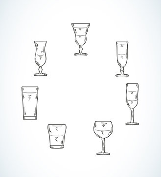 sketch of glasses for water or alcohol