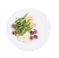 Salad with anchovies and asparagus.