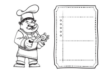 Illustration of cartoon cook with knife.