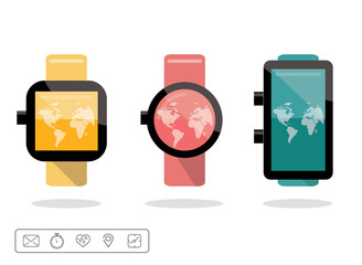 Smart watch or wearable on hand device set with icons set.