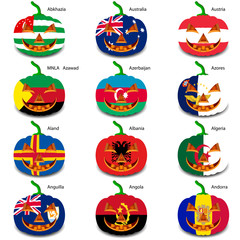 Set pumpkins for Halloween as a flags of the world. Vector illus