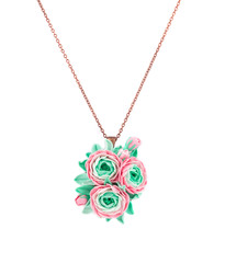 Metal necklace with artificial flowers.