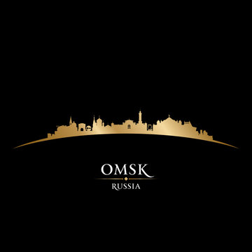 Omsk Russia city skyline silhouette black background