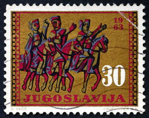 Postage stamp Yugoslavia 1963 Horseback Trio, Split Cathedral