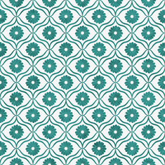 Teal and White Flower Repeat Pattern Background