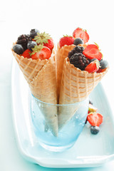 fresh berries in waffle cone