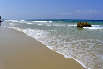 Calm sand beach at Mediterranean sea coast near Tel Aviv
