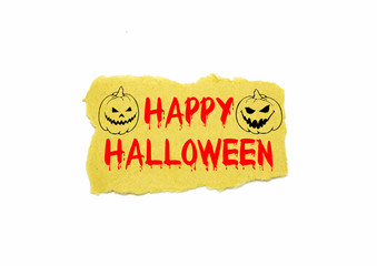 Halloween text on brown paper with white background