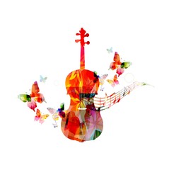 Colorful violoncello with butterflies © abstract
