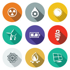Energy flat icons set