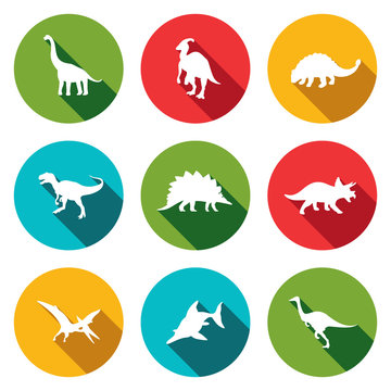 Dinosaurs flat icons set