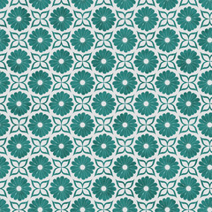 Teal and White Flower Repeat Pattern Background