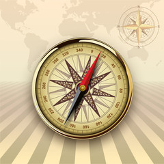 Fototapeta na wymiar Travel background with compass, retro vector design.