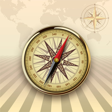 Travel background with compass, retro vector design.