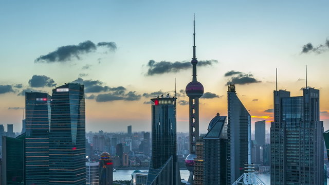 Shanghai skyline,day to night,time lapse(zooming out).
