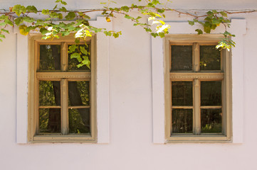 Twin windows on old house