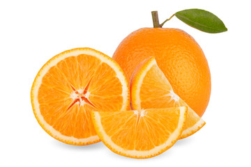 Slice of fresh orange isolated on white background.