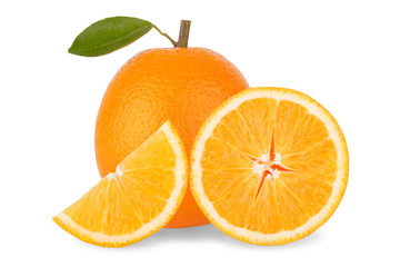 Slice of fresh orange isolated on white background.