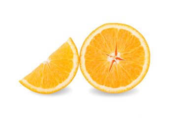 Slice of fresh orange isolated on white background.