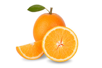 Slice of fresh orange isolated on white background