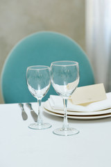 Empty glasses set in restaurant
