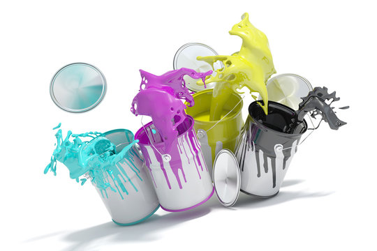 Farbeimer spritzen CMYK Farben