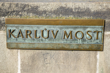 street sign of Karluv bridge in Prague
