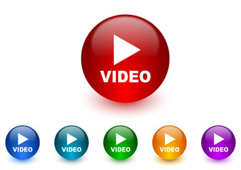 video internet icons colorful set