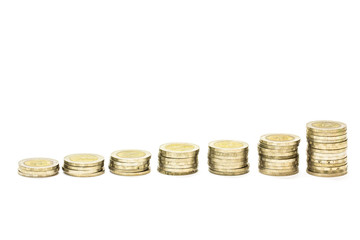 Savings, increasing columns of coins