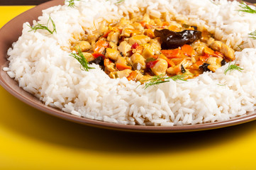 rice on brown plate