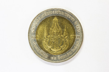 10 thai baht coin isolated on white background