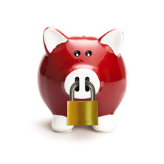 Piggy bank secured with padlock
