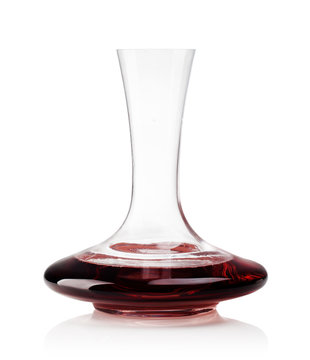 Red wine on a decanter isolated over white background
