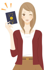 パスポートを持った笑顔の女性