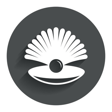 Sea shell with pearl sign icon. Conch symbol.