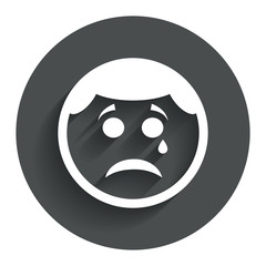 Fototapeta premium Sad face with tear sign icon. Crying symbol.