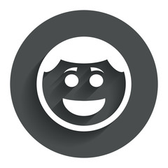 Smile face icon. Smiley with hairstyle symbol.