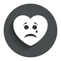 Sad heart face with tear icon. Crying symbol.
