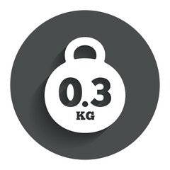 Weight sign icon. 0.3 kilogram (kg). Mail weight