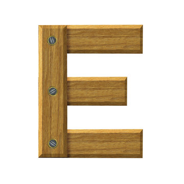 Letter E in created in wood